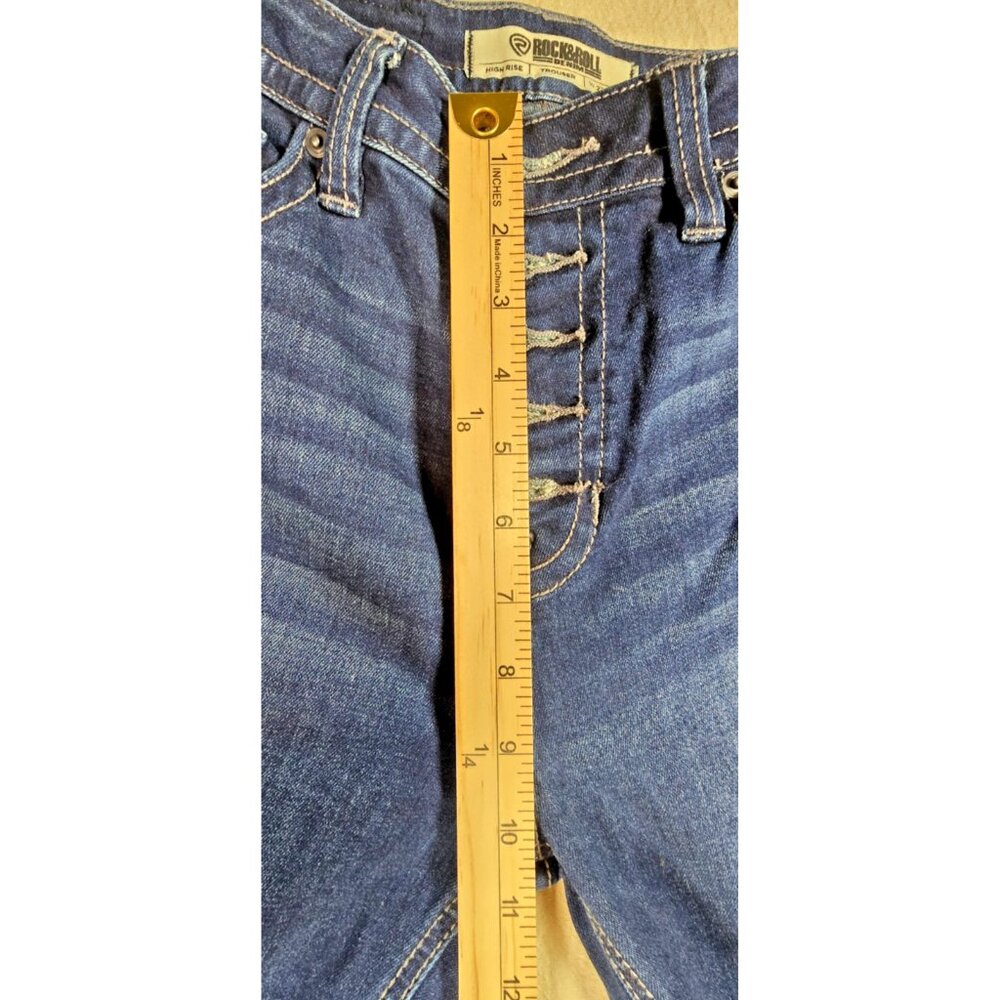 Rock & Roll Denim High Rise Trouser Flare Jeans Womens 27x34 Button Fly Stretch - Picture 13 of 16